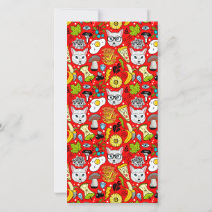 Carte Chat et oeuf sur le rouge
