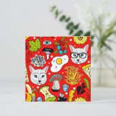 Carte Chat et oeuf sur le rouge (Debout devant)