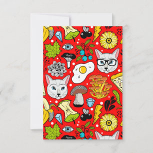 Carte Chat et oeuf sur le rouge