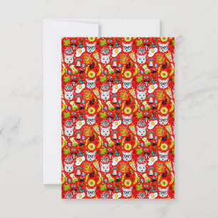 Carte Chat et oeuf sur le rouge