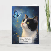 Carte Chat et papillon bleu (Devant)