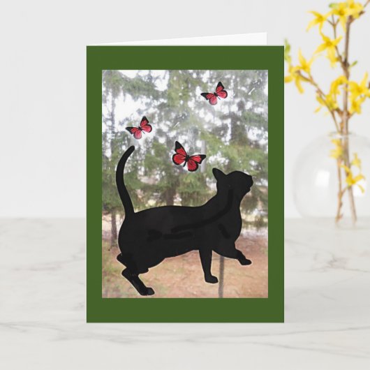 Carte chat et papillons, pensée pour vous (Fleur jaune)