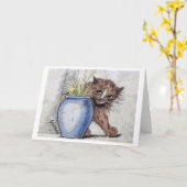 Carte Chat et petit oiseau jaune, Louis Wain (Fleur jaune)