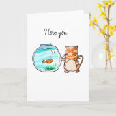 Carte Chat et poisson rouge (Fleur jaune)