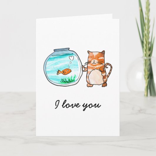 Carte chat et poisson rouge amoureux (Devant)