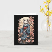 Carte Chat Fantôme Avec Kimono Japonais Yokai Folklore D (Fleur jaune)