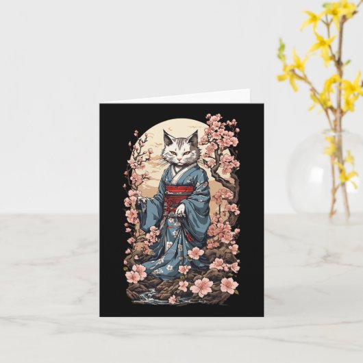 Carte Chat Fantôme Avec Kimono Japonais Yokai Folklore D (Fleur jaune)