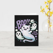Carte Chat fantôme Boo Kitty Halloween (Fleur jaune)