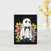 Carte Chat fantôme d'Halloween Chat noir mignon Fleurs (Fleur jaune)