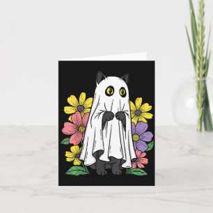 Carte Chat fantôme d'Halloween Chat noir mignon Fleurs