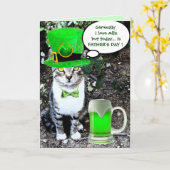 CARTE CHAT FÊTE DES PÈRES AVEC BIÈRE IRLANDAISE VERTE (Fleur jaune)