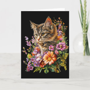Carte Chat fleur floral mignon chaton graphique