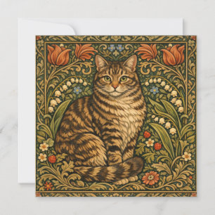 Carte Chat floral botanique élégant vintage