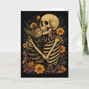 Carte Chat Floral Squelettique pour les Amoureux des Cha