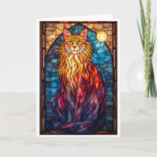 Carte Chat Fluffy Grand Style Vitrail (Devant)