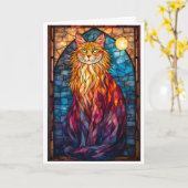 Carte Chat Fluffy Grand Style Vitrail (Fleur jaune)