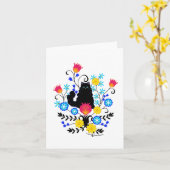 Carte Chat Fluffy Noir avec Fleurs (Fleur jaune)