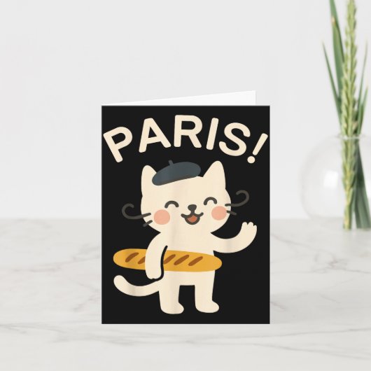 Carte Chat Français Avec Baguette Chat Mignon Paris Drôl (Devant)