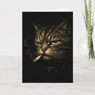 Carte Chat fumant une cigarette Esquisse rétro Mème drôl