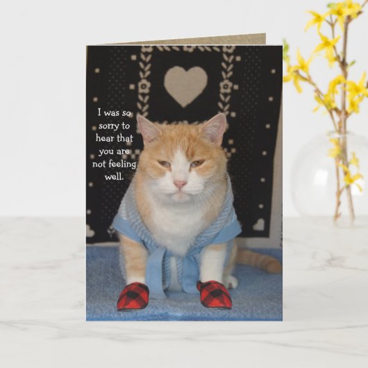 Carte Chat Funny personnalisable en peignoir Se tirer bi (Fleur jaune)