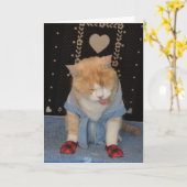 Carte Chat Funny personnalisable en peignoir Se tirer bi (Fleur jaune)