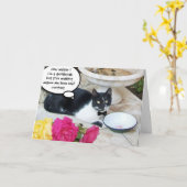 Carte CHAT GENTIL DANS LE RESTAURANT Joyeux Anniversaire (Fleur jaune)