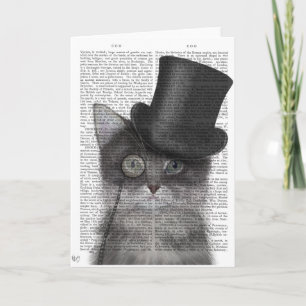 Carte Chat gris avec chapeau supérieur