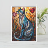 Carte Chat gris avec des fleurs de style vitrail (Debout devant)