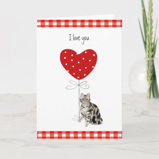 Carte Chat gris de la Saint-Valentin avec ballon en form (Devant)