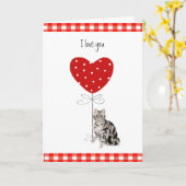 Carte Chat gris de la Saint-Valentin avec ballon en form (Fleur jaune)