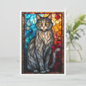 Carte Chat gris de style vitrail (Debout devant)