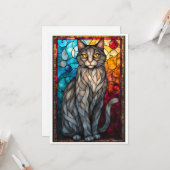 Carte Chat gris de style vitrail (Devant/Arrière en situation)