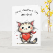 Carte Chat gris et blanc adorable Joyuse Saint-Valentin (Fleur jaune)