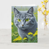 Carte Chat gris mignon | Heureux de vous avoir comme ami (Fleur jaune)