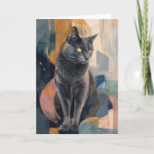 Carte Chat Gris Regard Doré (Devant)