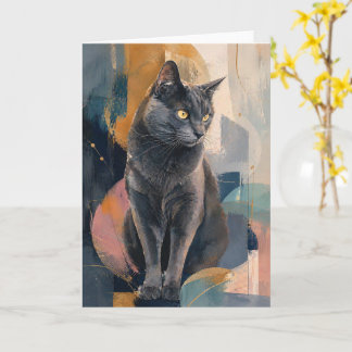 Carte Chat Gris Regard Doré