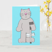 Carte Chat gris sur la béquille, récupération de (Fleur jaune)