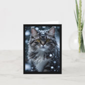 Carte Chat Gris Tabby dans la neige Salutation blanche (Devant)