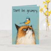 Carte Chat grumpy d'anniversaire (Fleur jaune)
