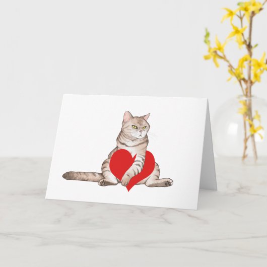 Carte Chat Grumpy minimaliste Saint-Valentin (Fleur jaune)