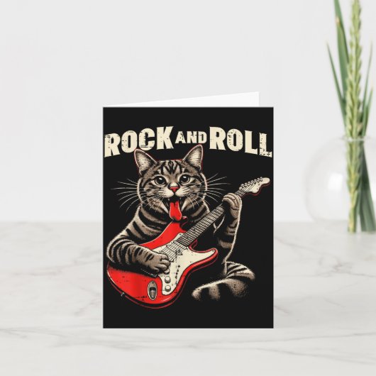 Carte Chat Guitare Électrique Rock And Roll Rocker Chat  (Devant)