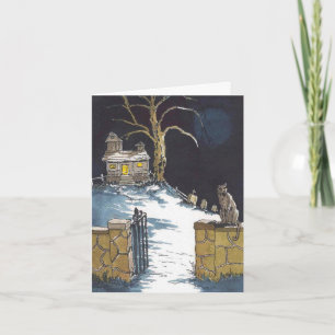 Carte Chat Halloween Haunted House effrayant