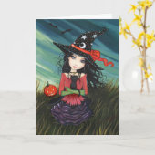 Carte Chat Halloween Witch par Molly Harrison (Fleur jaune)