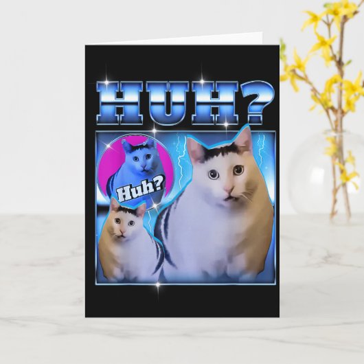 Carte Chat hein Cat drôle Mème Chat étrange Bootleg  (Fleur jaune)