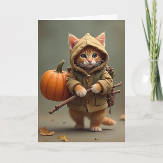 Carte Chat hobo itinérant avec citrouille (Devant)