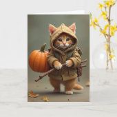 Carte Chat hobo itinérant avec citrouille (Fleur jaune)
