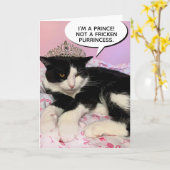 Carte Chat Homme Drôle Portant Tiara - Pas une Purée (Fleur jaune)