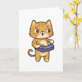 Carte Chat Jouant avec Manette (Fleur jaune)