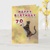 Carte Chat joueuse et 70e Ballons d'anniversaire heureux (Fleur jaune)