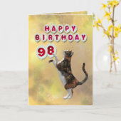 Carte Chat joueuse et 98e Ballons d'anniversaire heureux (Fleur jaune)